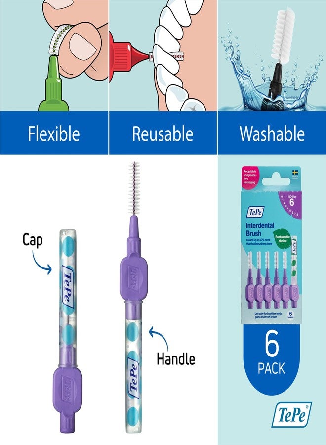 TePe Interdental Brush Original, Soft Dental Brush for Teeth Cleaning, Pack of 6, 1.1 mm, Large Gaps, Purple, Size 6 - Image 5